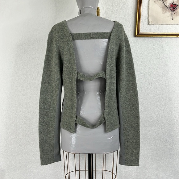 NFP Boiled Merino Wool Strap Convertible Cut Out Sweater Caged Back Snap Sweater - Picture 2 of 16